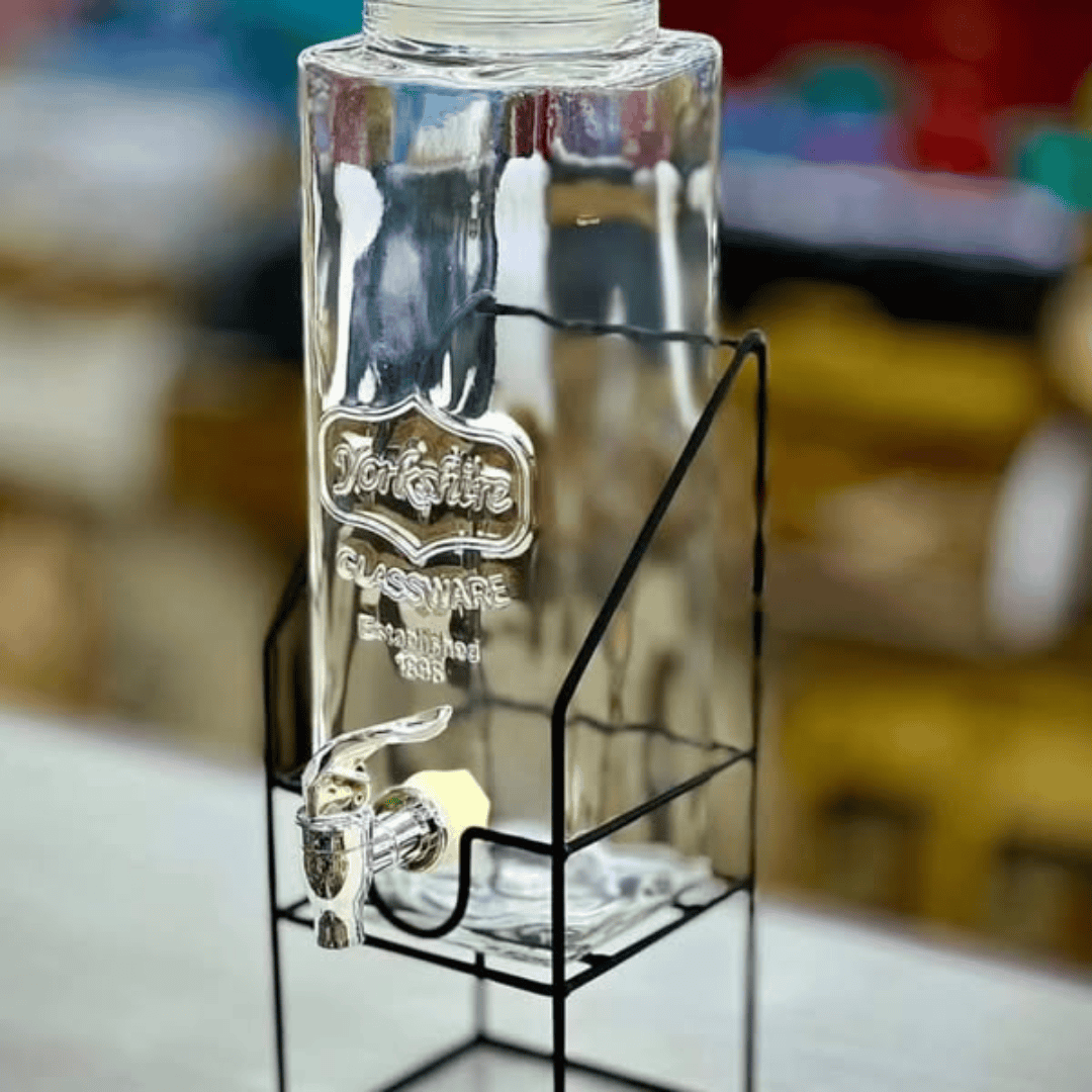 Tall Square Mason Jar Glass Beverage Dispenser