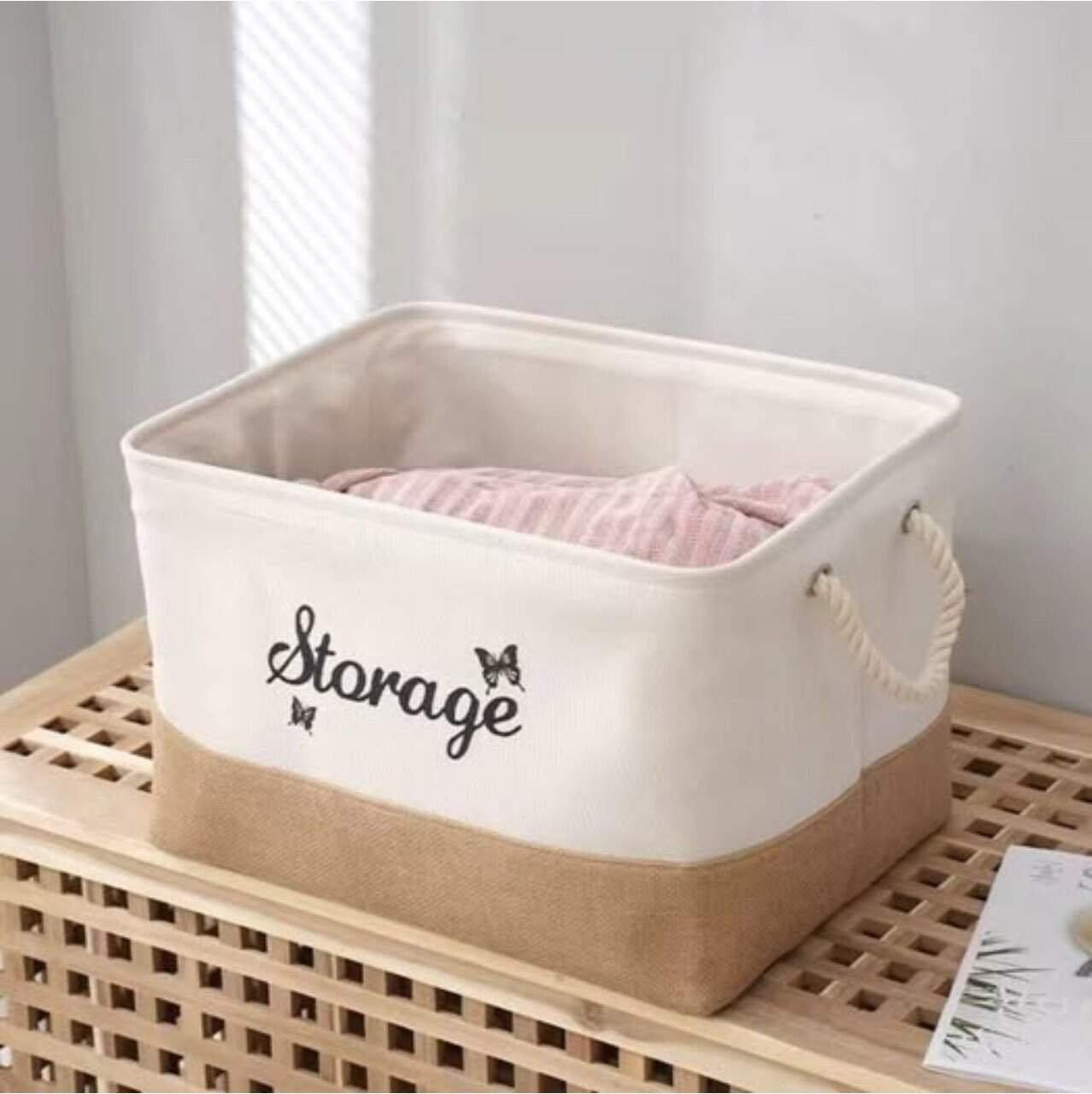 Rectangle Organizer / Toy Basket / Storage Box with Rope Handles