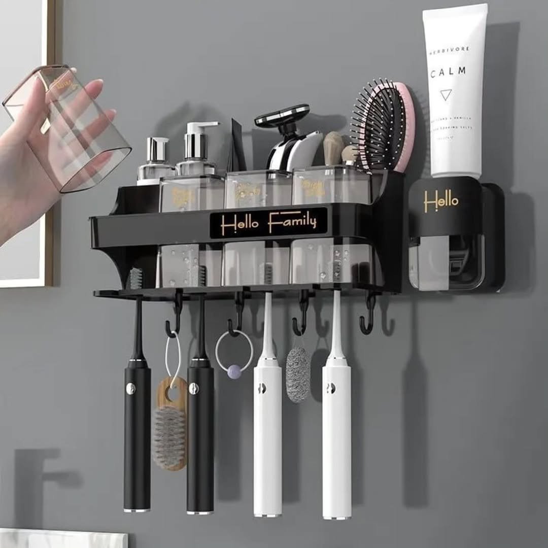 Toothbrush Holder with Toothpaste Dispenser and 4 Cups