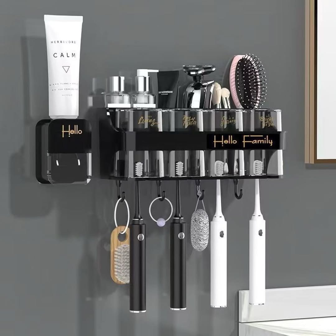 Toothbrush Holder with Toothpaste Dispenser and 4 Cups