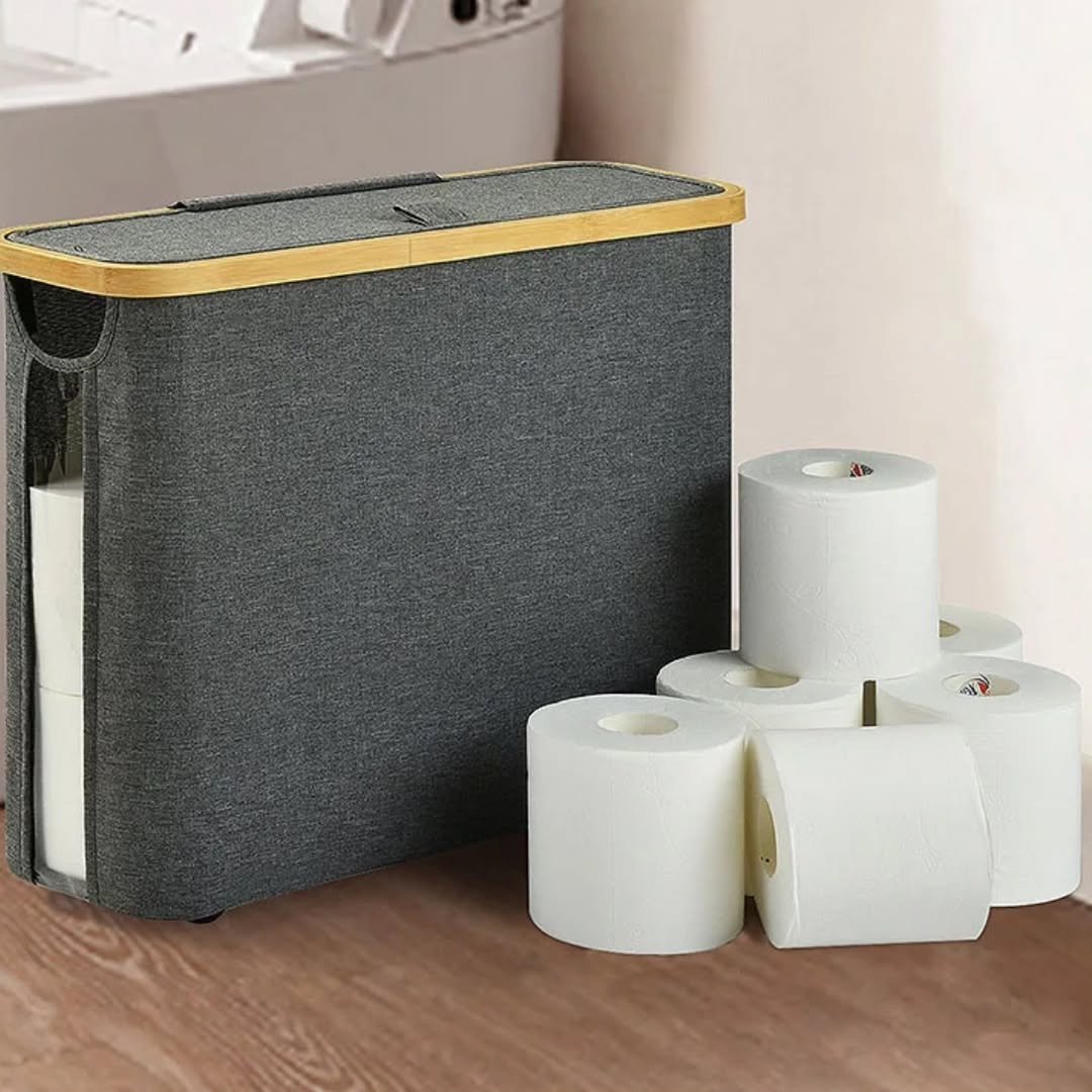 Slim Bathroom Storage Cabinet with Bamboo Lid