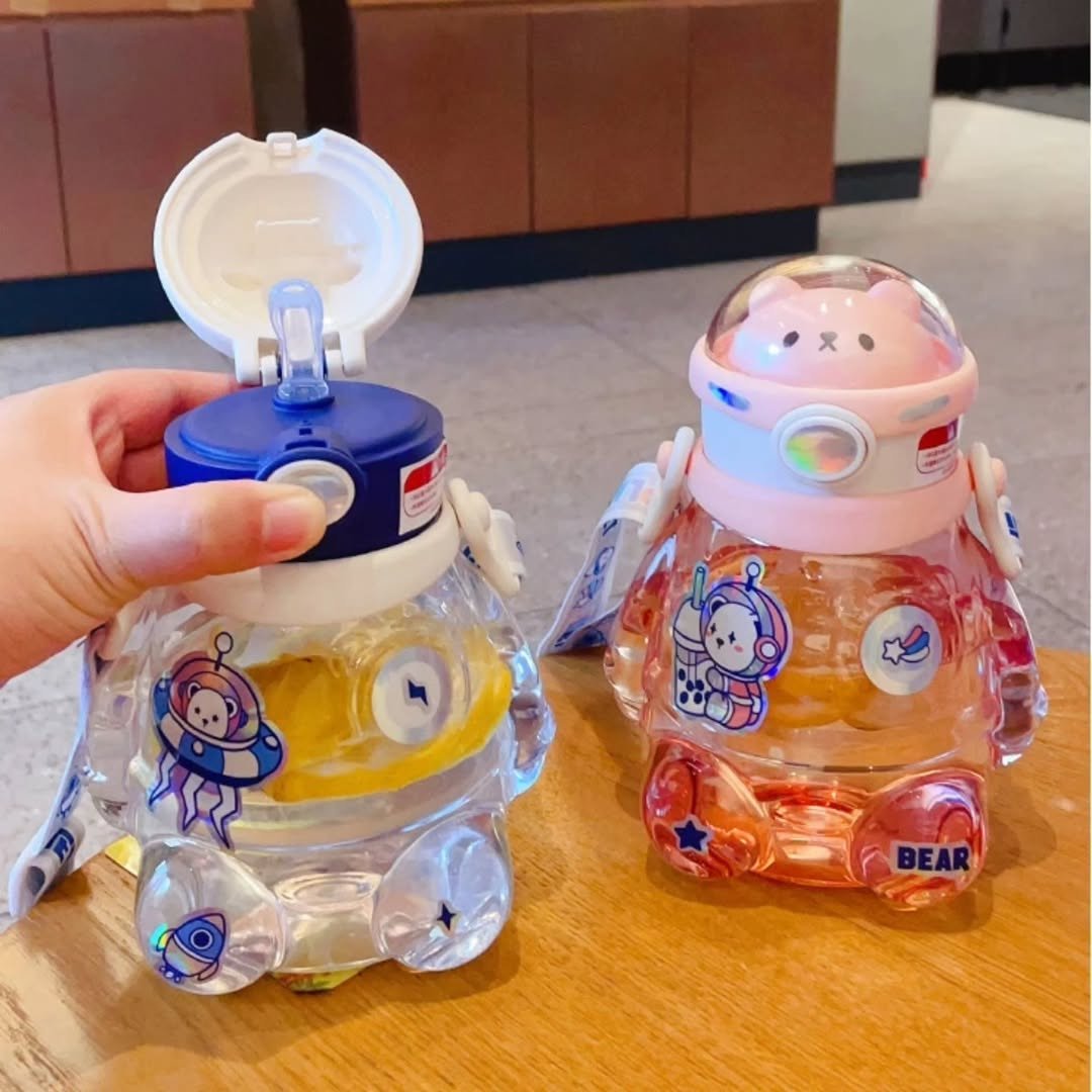 Straw Cup Silicone Flip Top Water Bottle