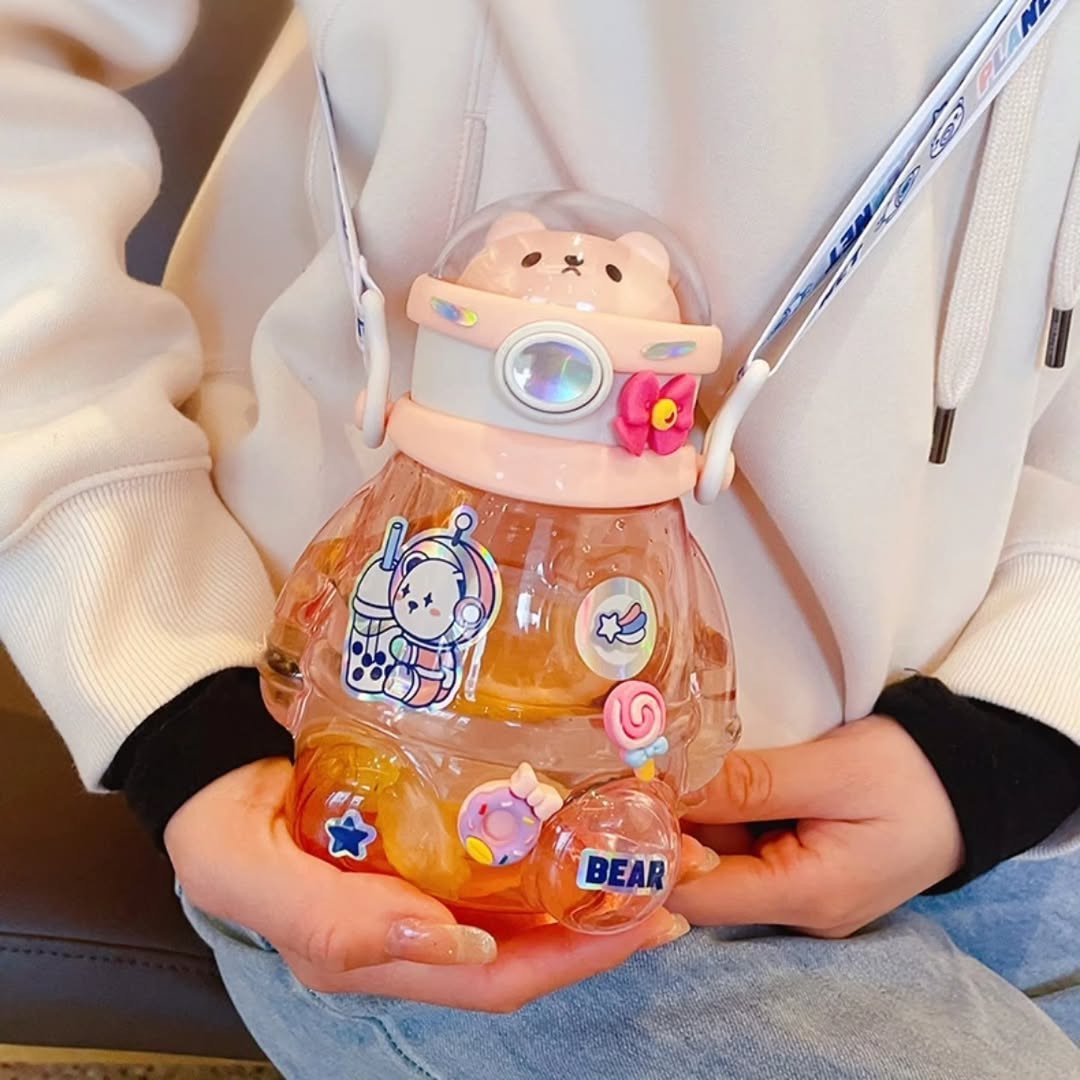 Straw Cup Silicone Flip Top Water Bottle