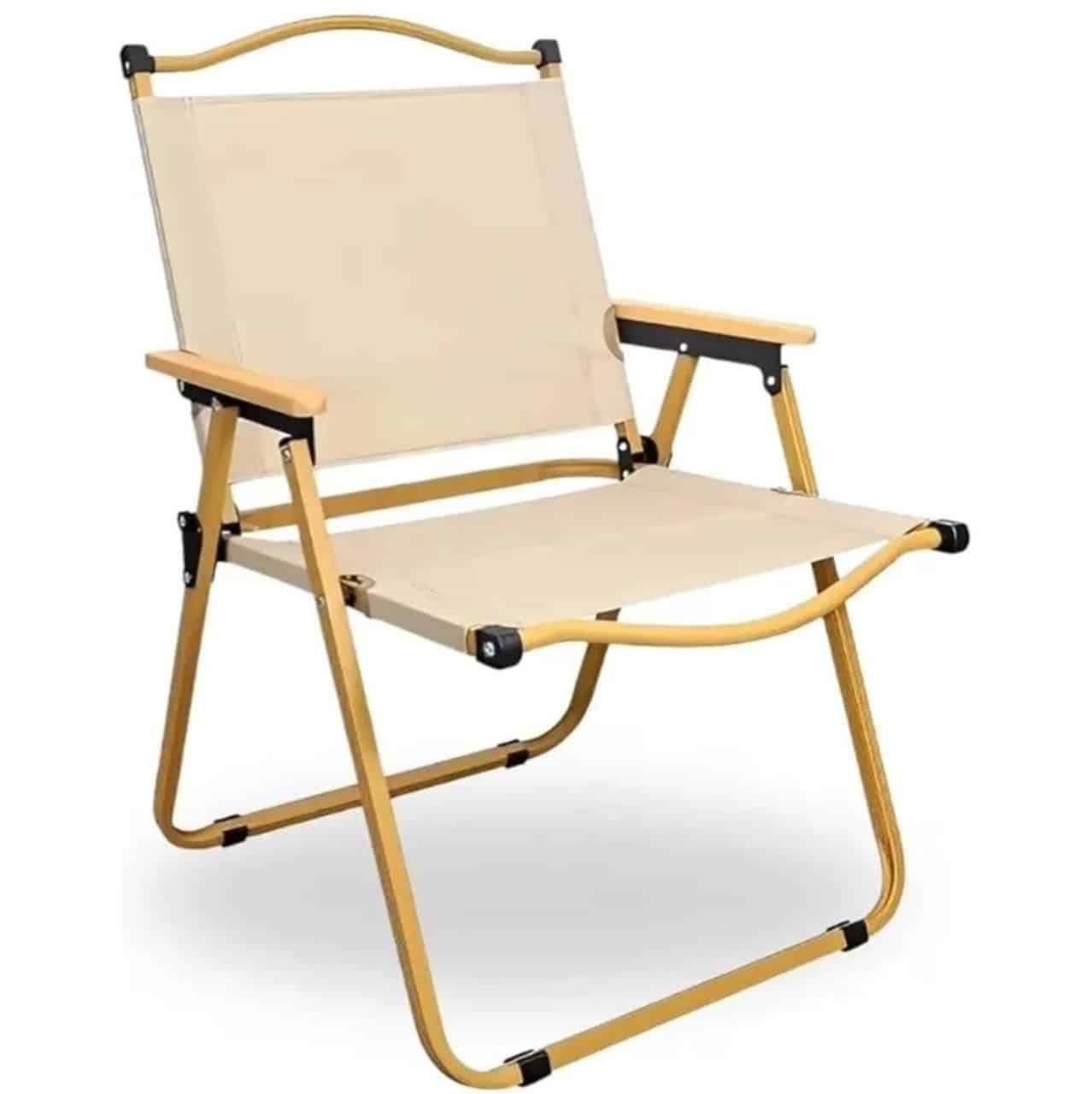 Folding Portable Metal Camping Chair with Wooden Armrest