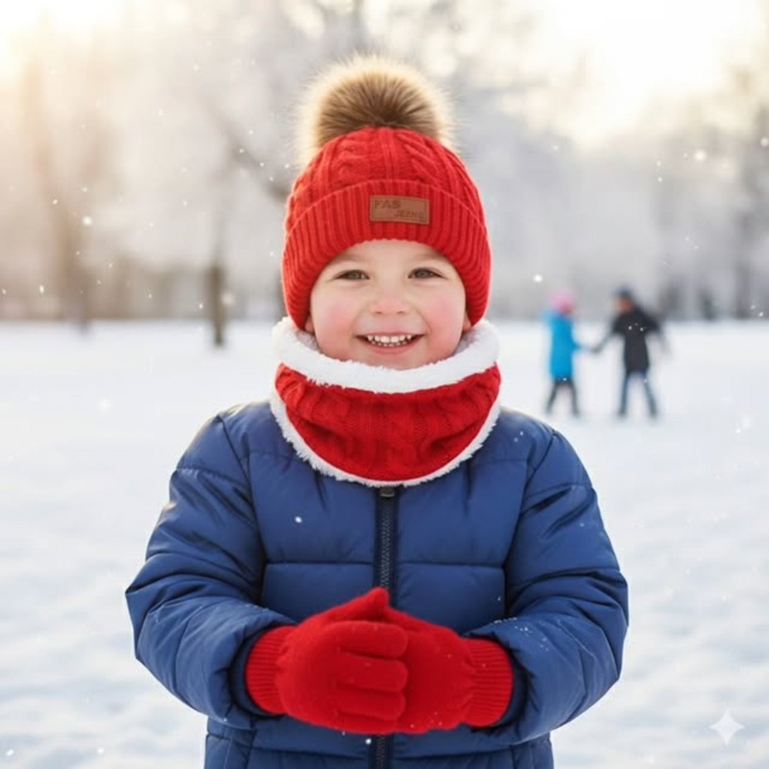 3 in 1 Winter Kids Beanies Hat Scarf and Gloves Set