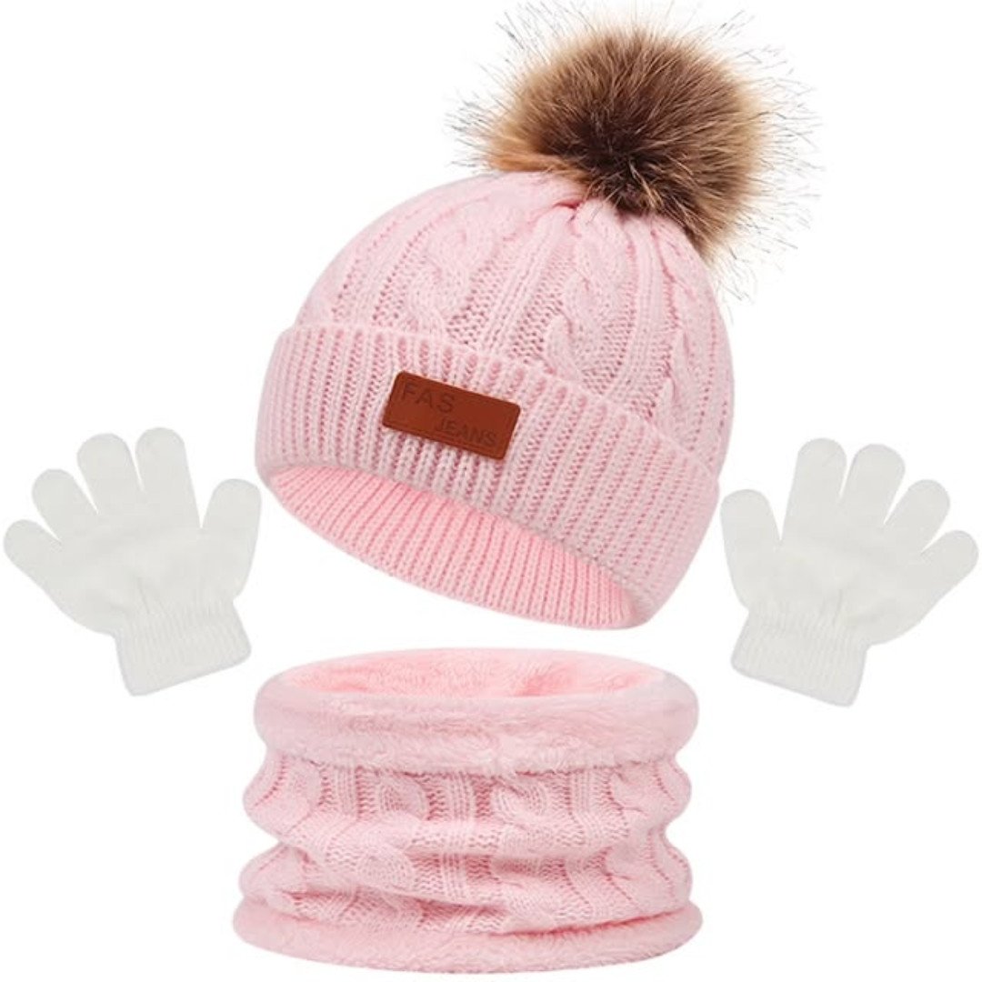 3 in 1 Winter Kids Beanies Hat Scarf and Gloves Set