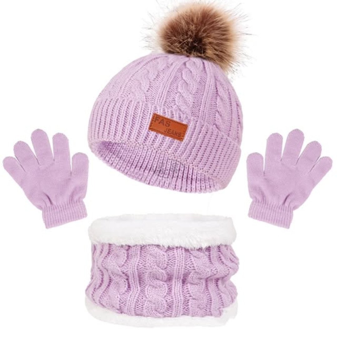 3 in 1 Winter Kids Beanies Hat Scarf and Gloves Set