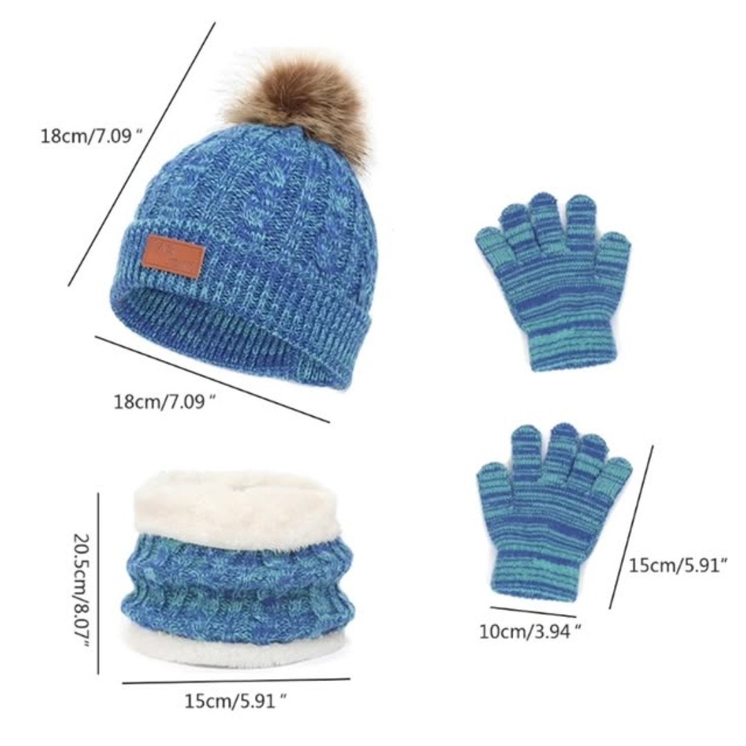 3 in 1 Winter Kids Beanies Hat Scarf and Gloves Set