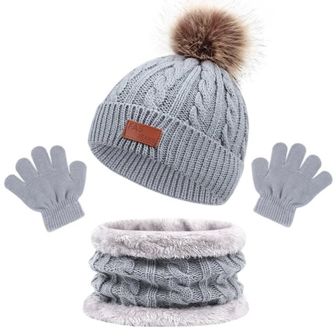 3 in 1 Winter Kids Beanies Hat Scarf and Gloves Set