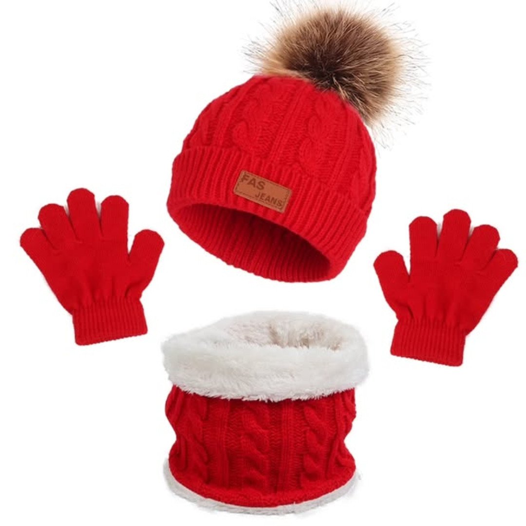 3 in 1 Winter Kids Beanies Hat Scarf and Gloves Set