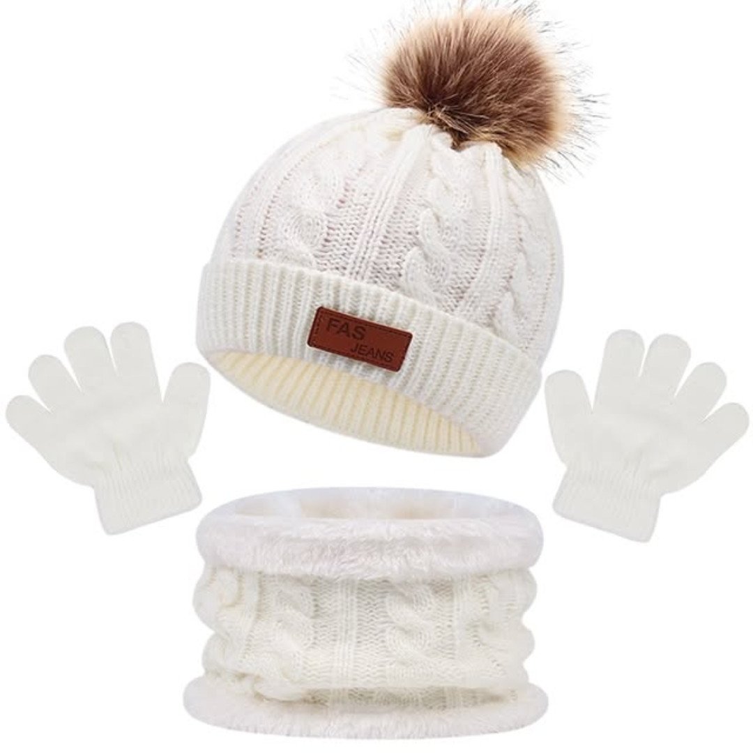 3 in 1 Winter Kids Beanies Hat Scarf and Gloves Set