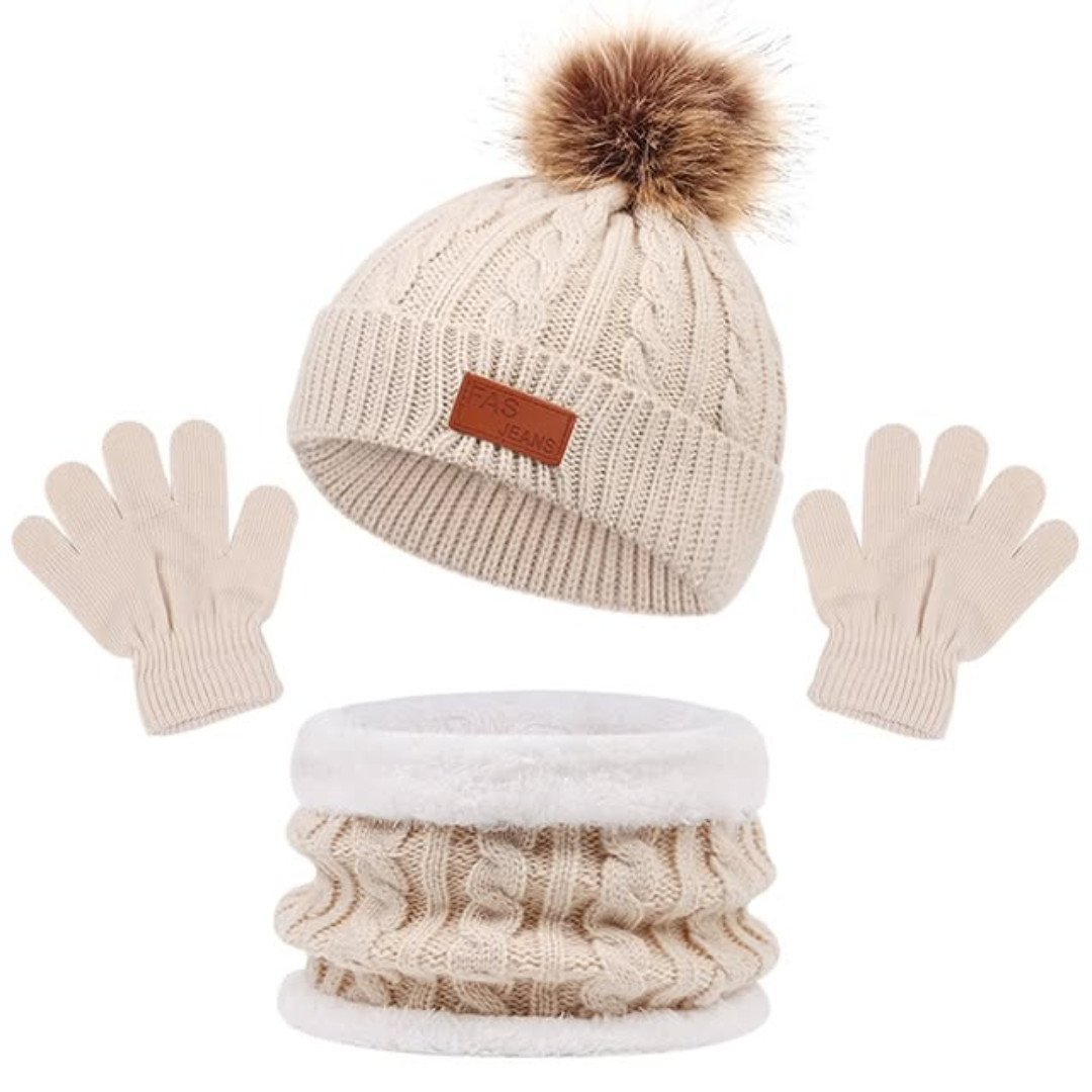 3 in 1 Winter Kids Beanies Hat Scarf and Gloves Set