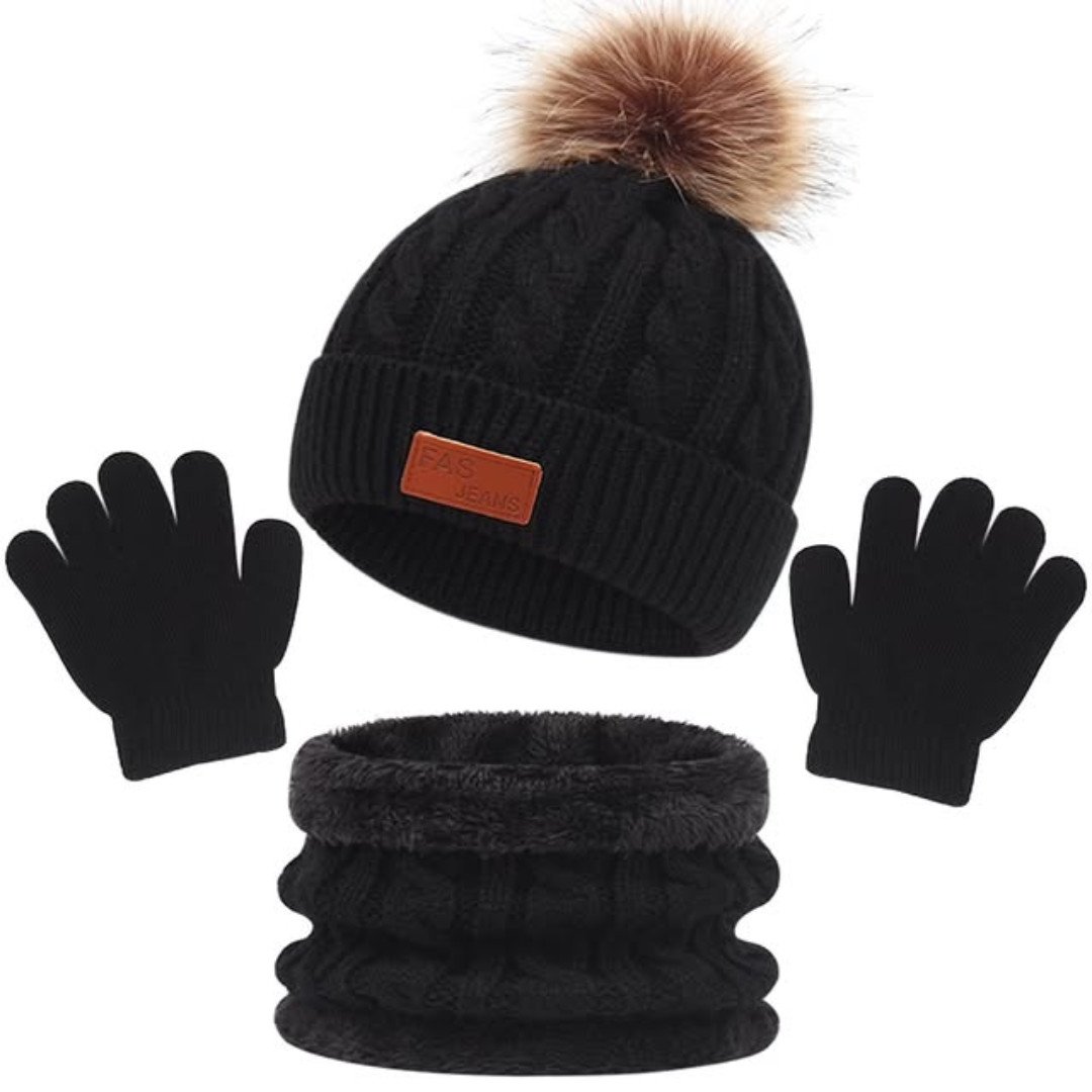 3 in 1 Winter Kids Beanies Hat Scarf and Gloves Set