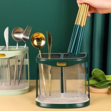 Double Grid Cutlery Organiser with Drain Hole and Detachable Drain Tray