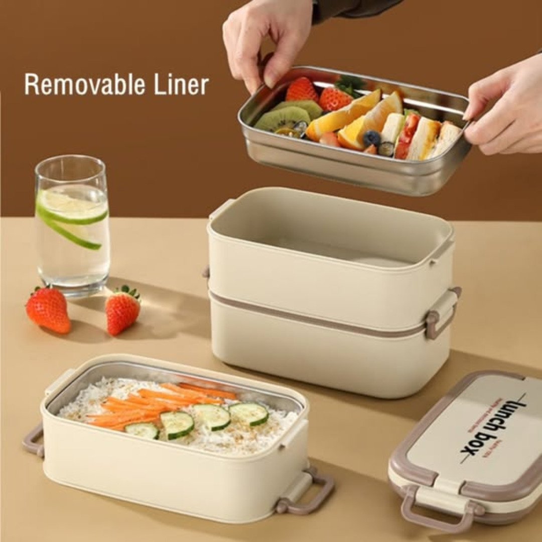Double Layered Lunch Box With Matching Lunch Bag