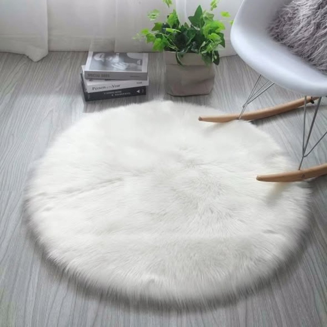 Shaggy White Faux Fluffy Fur Rug