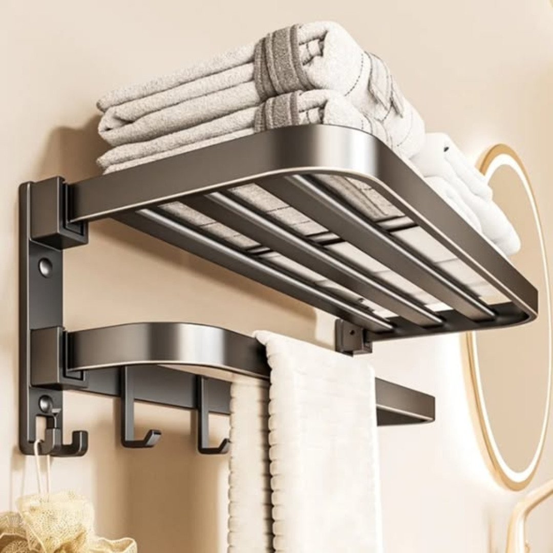 Multifunctional Aluminum Bath Towel Shelf