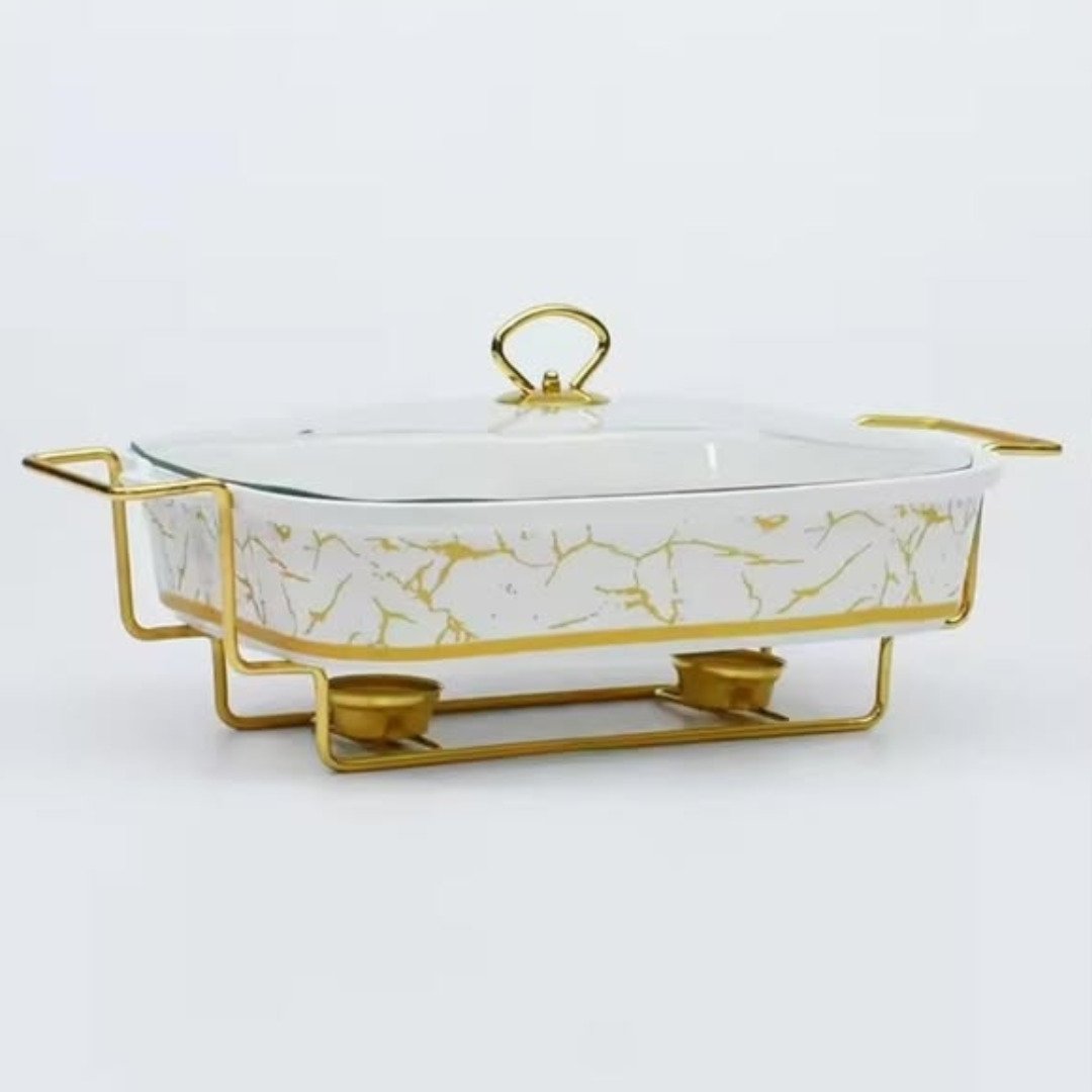 3pcs White Gold Ceramic Chaffing Dish