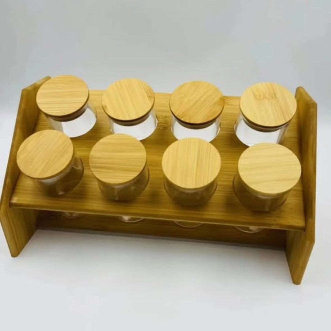 Spice Jars Set plus Bamboo Stand