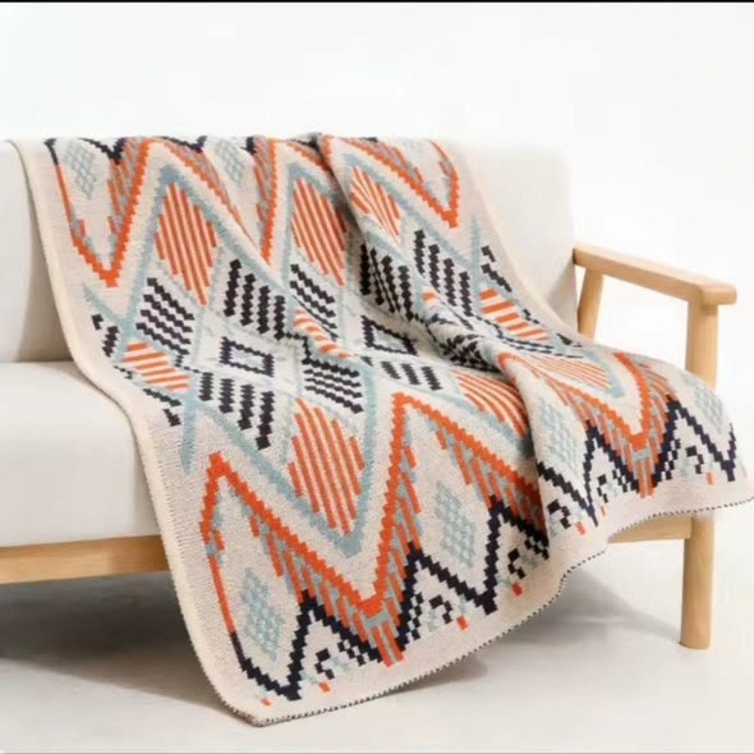 Nordic Bohemian knitted throw blankets with tassels