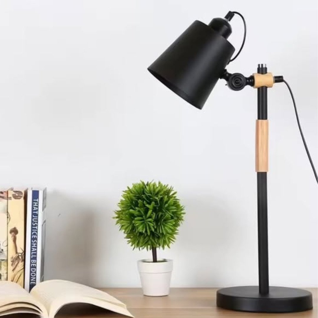 Modern Nordic Wood and Metal Desk Lamp