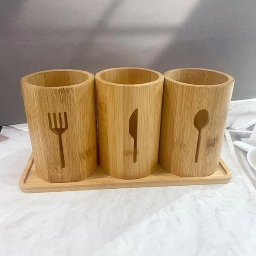 4in1 Eco Friendly Bamboo Cutlery Organizer