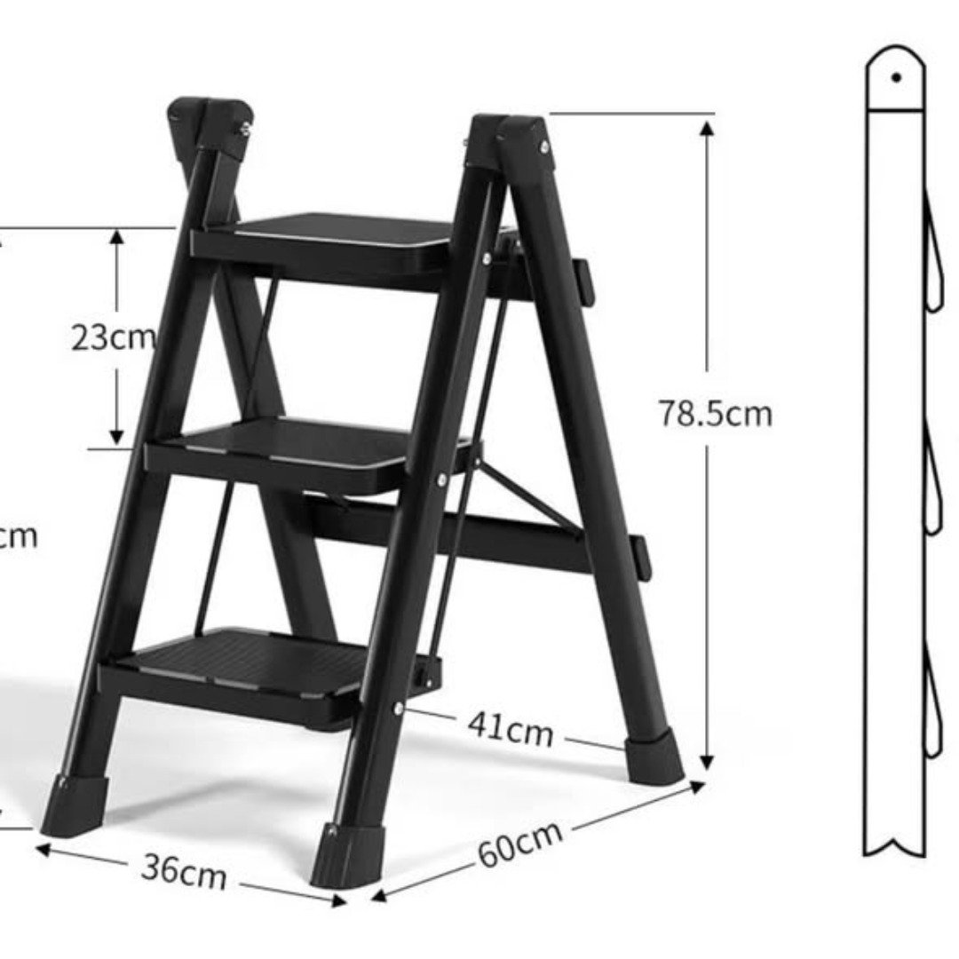 3-Step Black Foldable Ladder