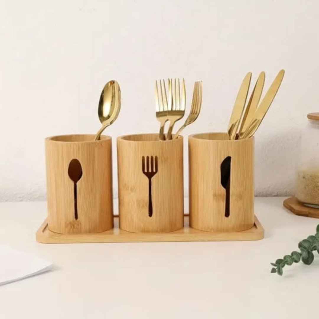 4in1 Eco Friendly Bamboo Cutlery Organizer
