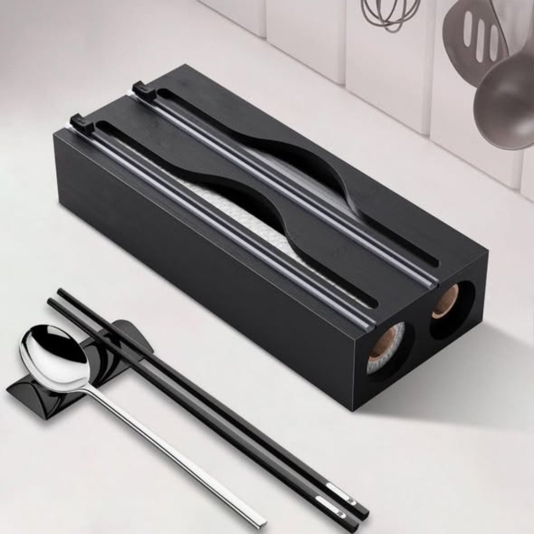 2 in 1 Bamboo wrap dispenser with cutter
