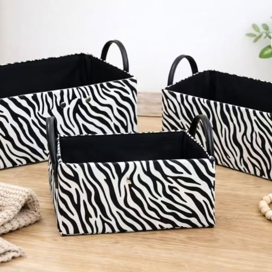 3 Piece Stylish Zebra and Cow Print Storage Baskets