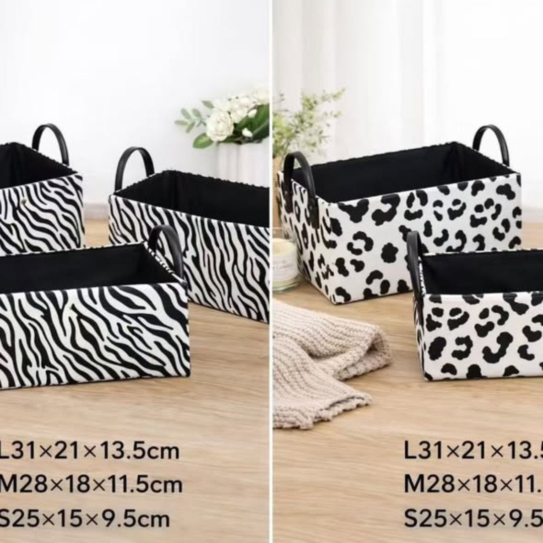 3 Piece Stylish Zebra and Cow Print Storage Baskets