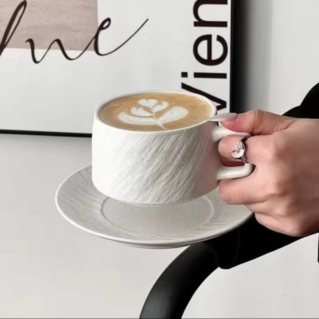 European textured Matte ceramic Cappuccino coffee cup set