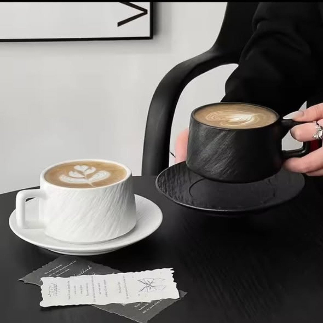 European textured Matte ceramic Cappuccino coffee cup set