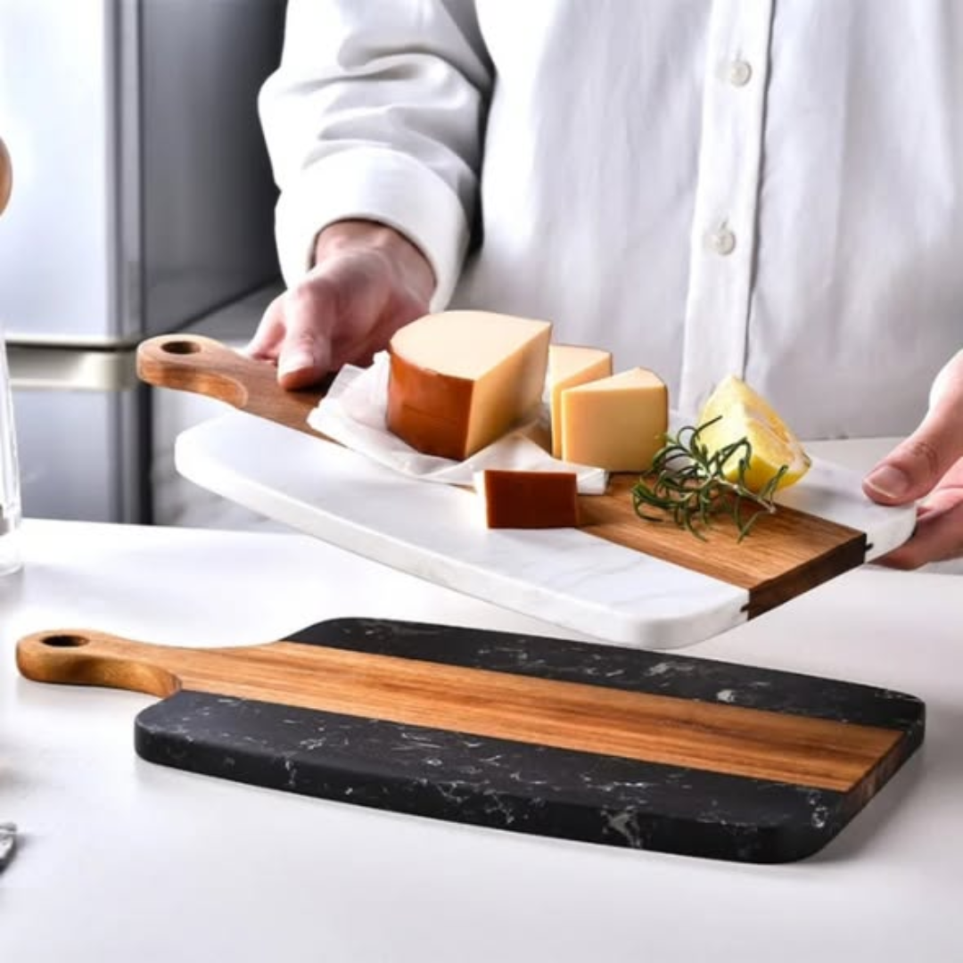 Rectangular Acacia Wood and Marble Cutting Board