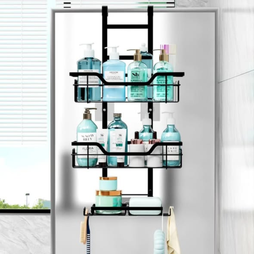 Drill-Free Bathroom Shelf Over Door Hanging Organizer