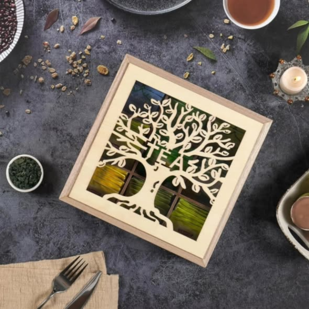 Handmade Family Tree Wooden Tea Organizer