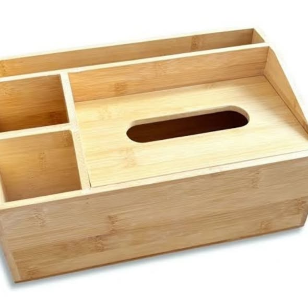 Multifunctional Bamboo Desktop Organizer / Tissue Box