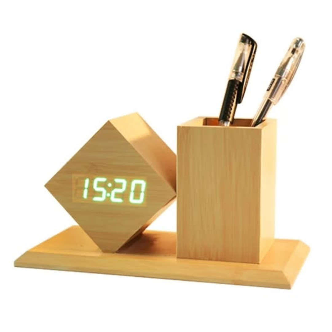 Multifunctional Bamboo Pen Holder