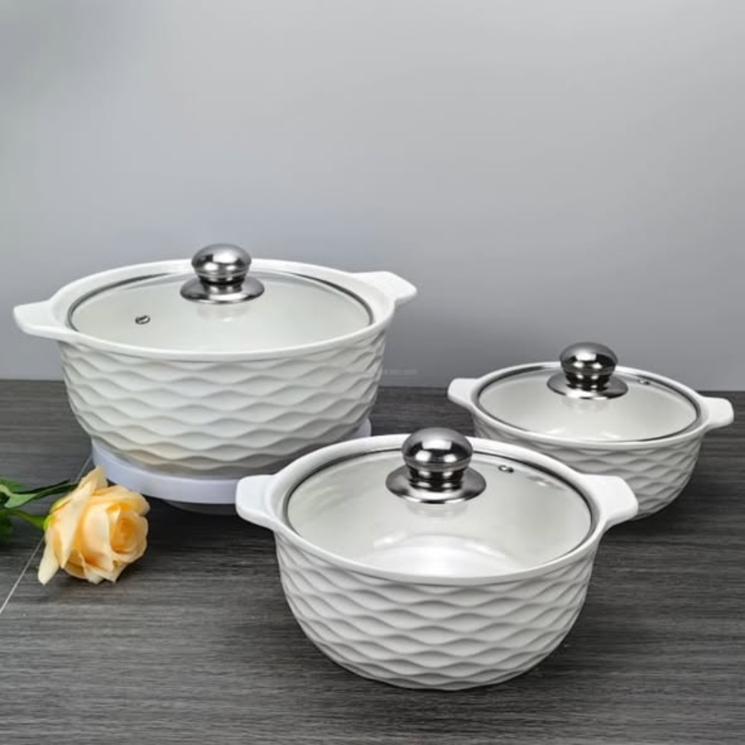 Set of 3 White Soup Pots