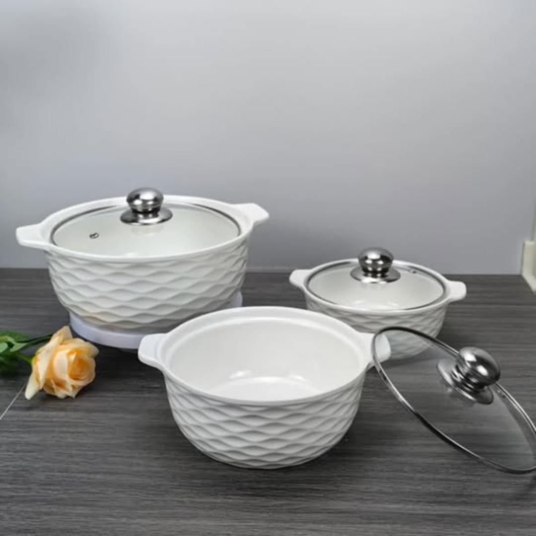 Set of 3 White Soup Pots