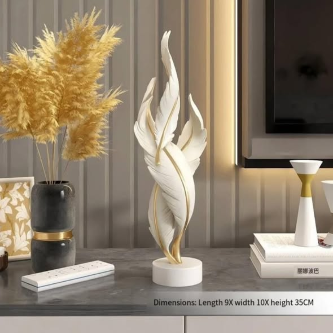 White and Gold Resin Feather Art Ornament