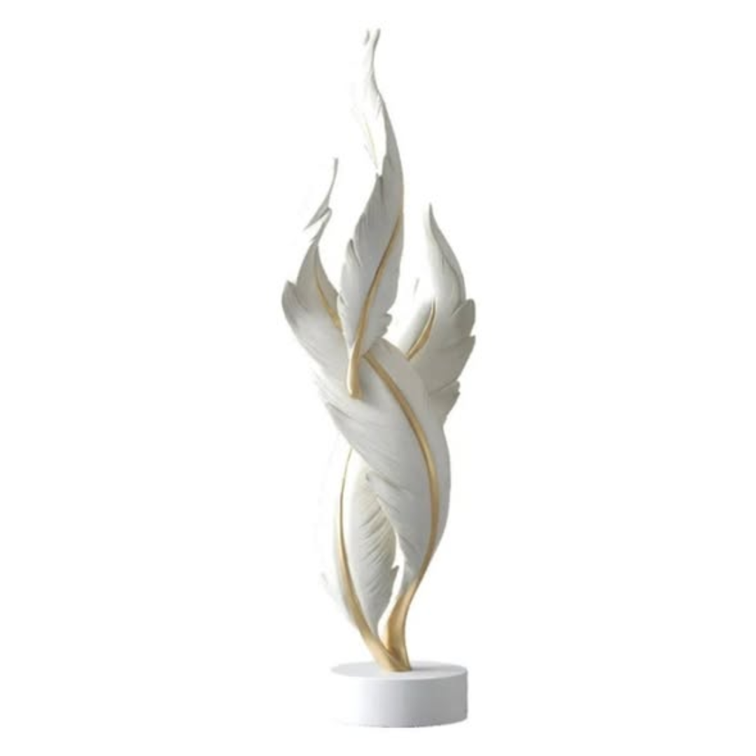 White and Gold Resin Feather Art Ornament