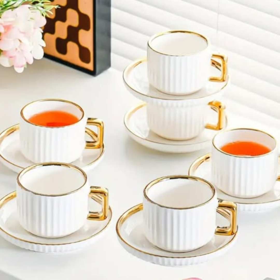 12pcs Gold Edge Ceramic Cups