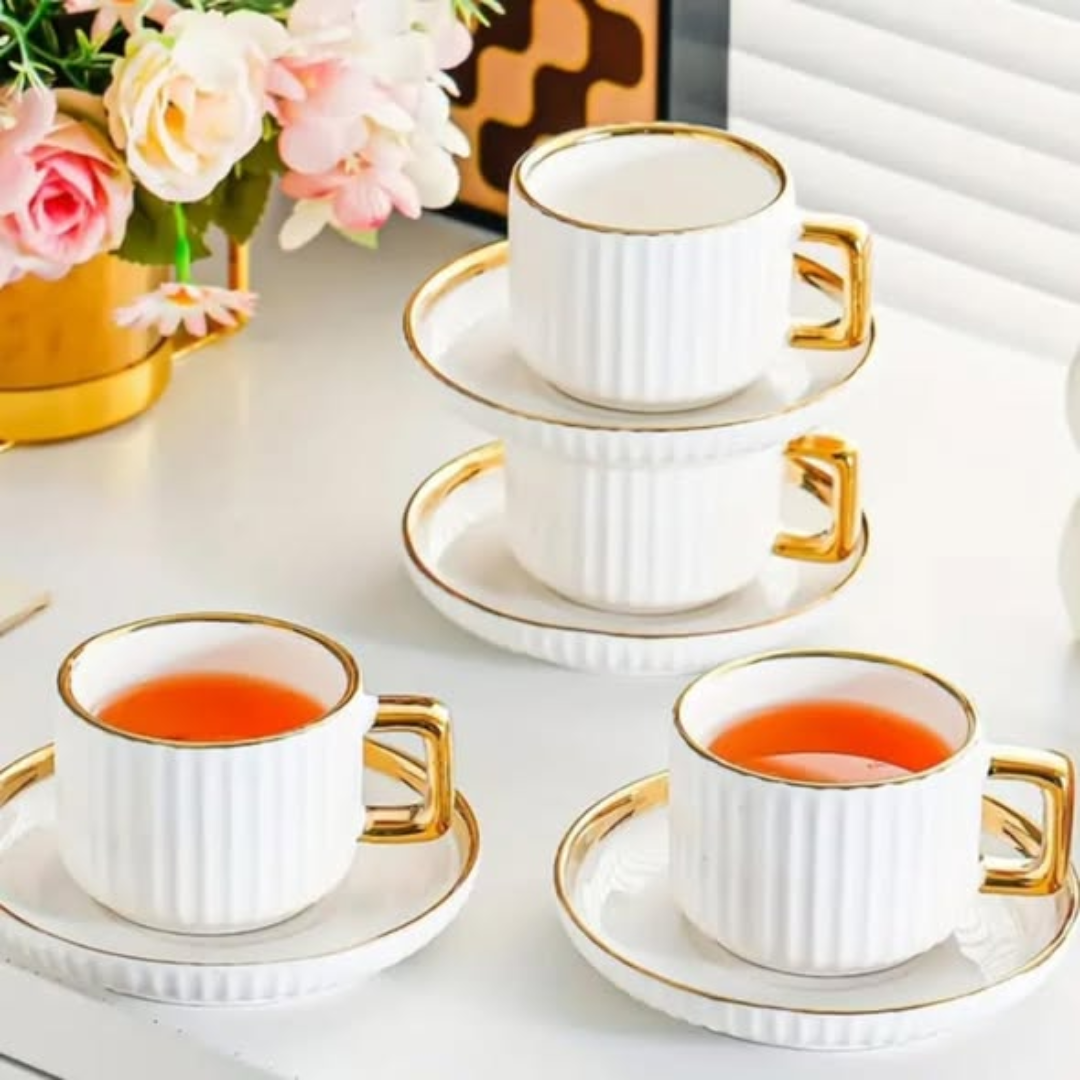 12pcs Gold Edge Ceramic Cups