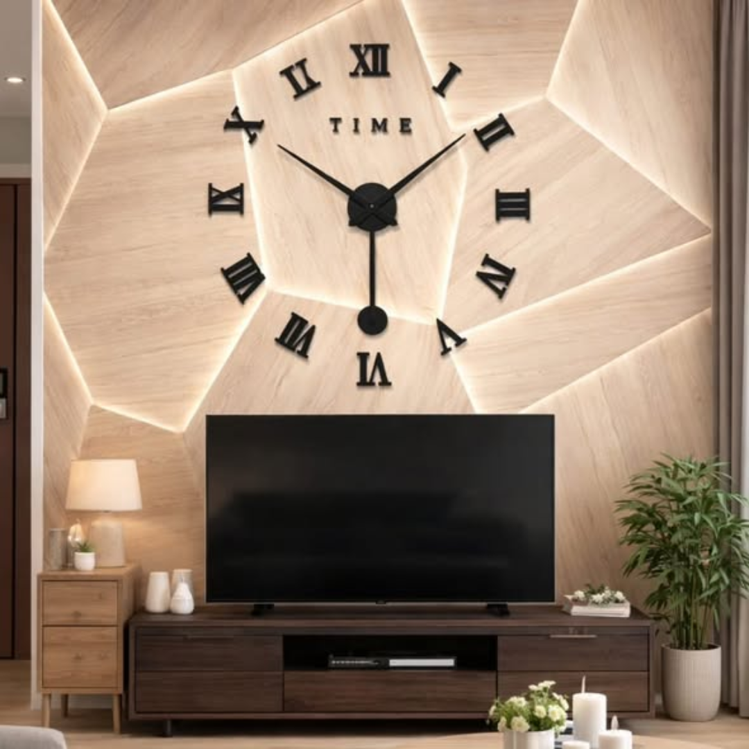 3D Large Roman Numeral Acrylic Mirror Wall Clock Sticker