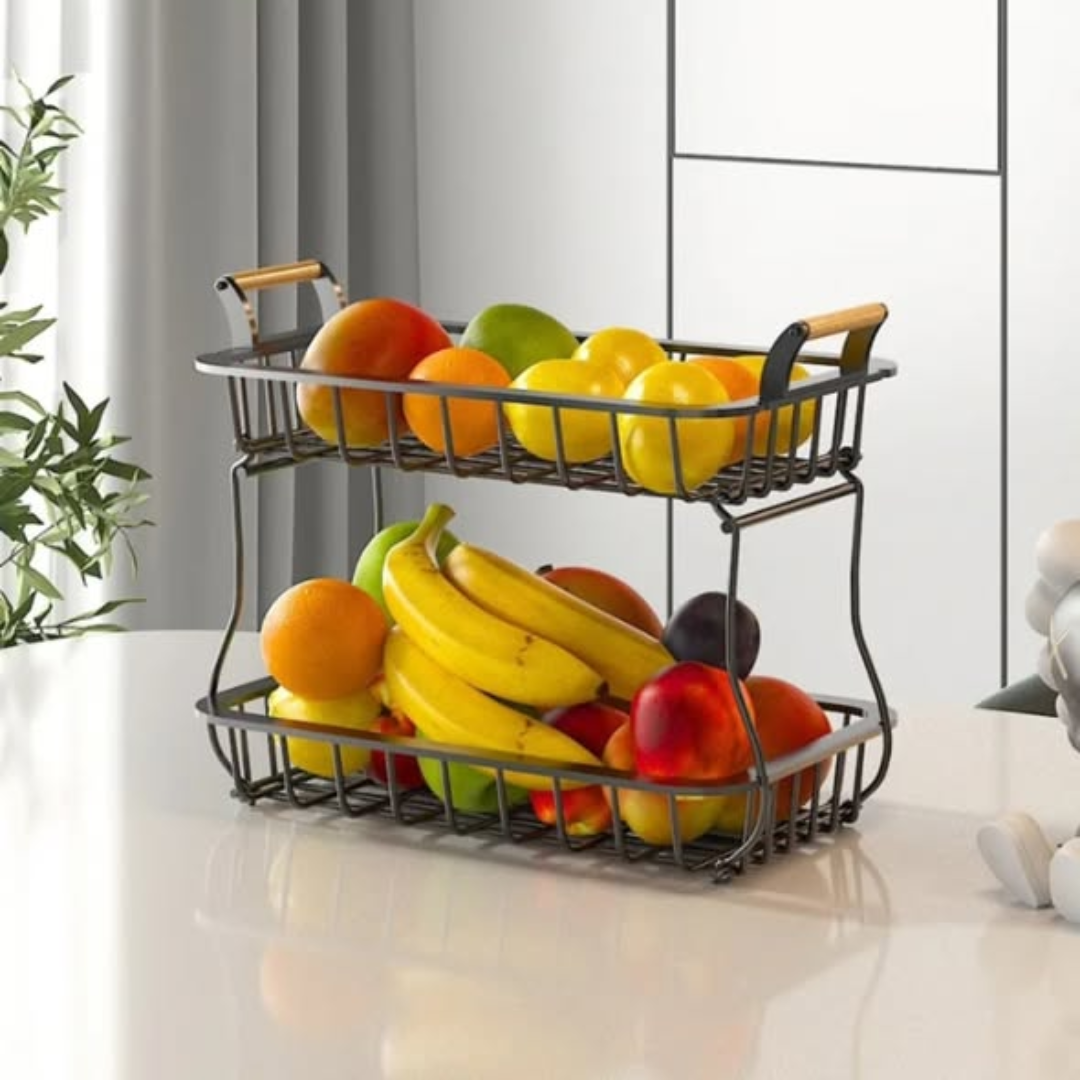 2 Tier Detachable Nordic Metallic Fruit Vegetable Basket Rack