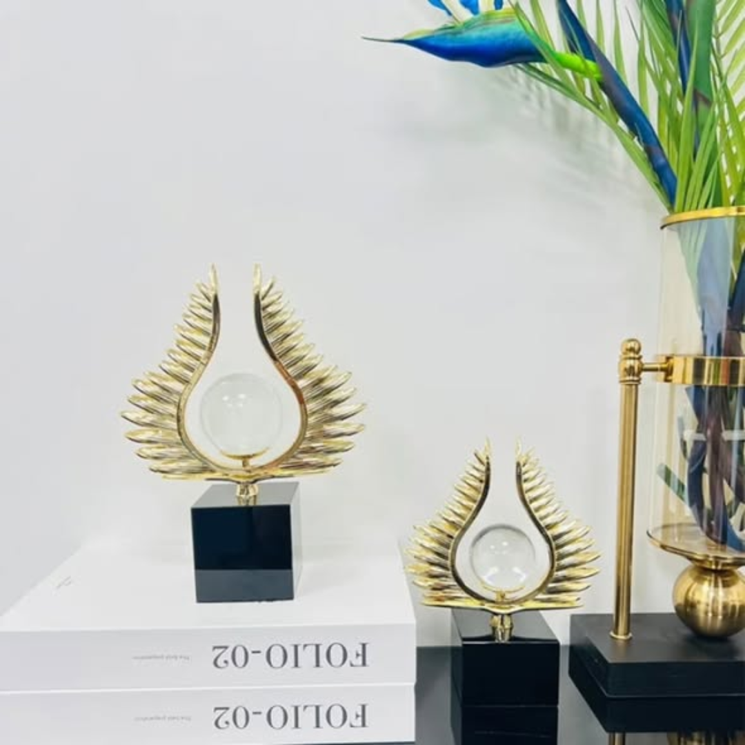 Wing and crystal ball desktop console table and gypsum decor