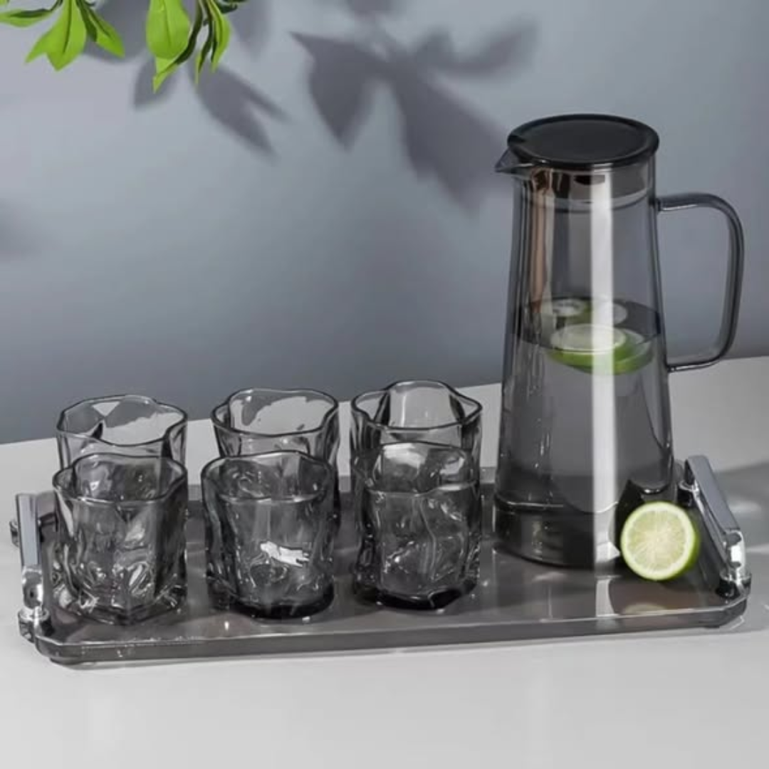 Glass Water Pitcher With Lid and 4pc Water Glasses