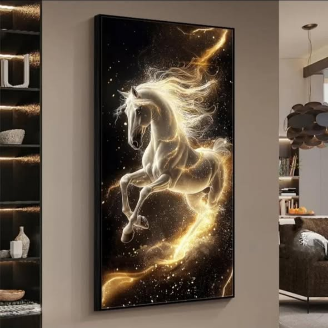Modern Crystal LED Gold Horse Canvas Wall Art