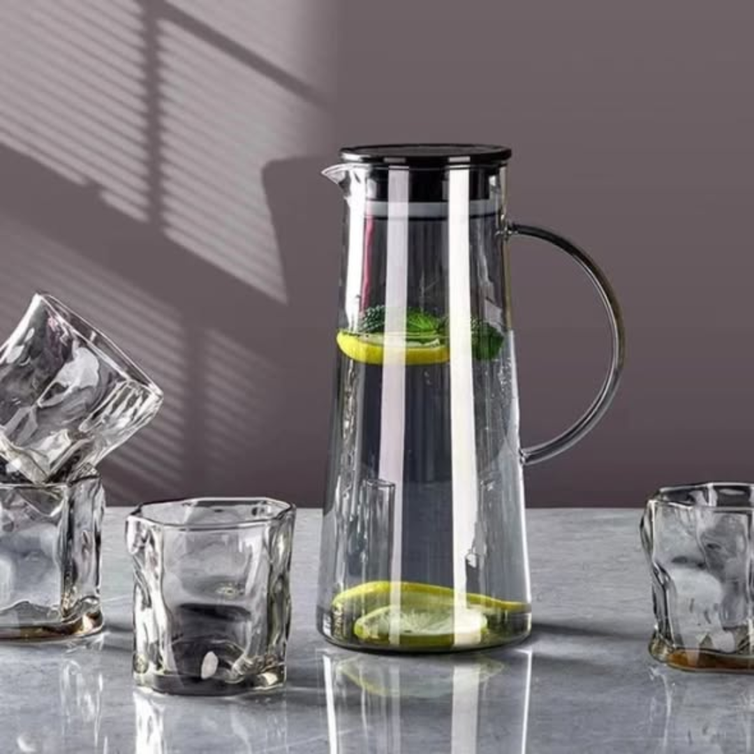 Glass Water Pitcher With Lid and 4pc Water Glasses